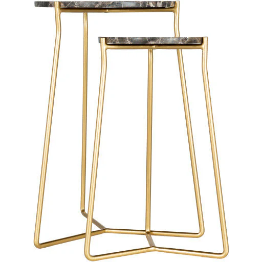 Surya Suave Modern Brown Marble Top With Gold Metal Base Set of 2 Nesting Accent Side Tables UAV-004 - Image 3