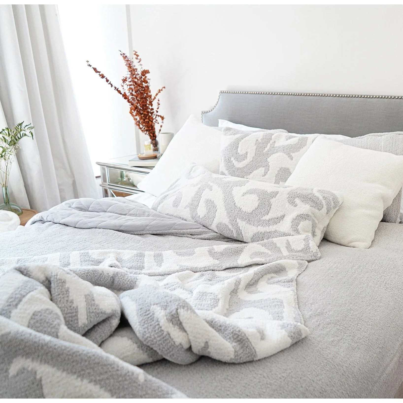Sunday Citizen Casablanca Throw Pillow in Cloud Grey-Off White ~ 20 x 20 - Image 2