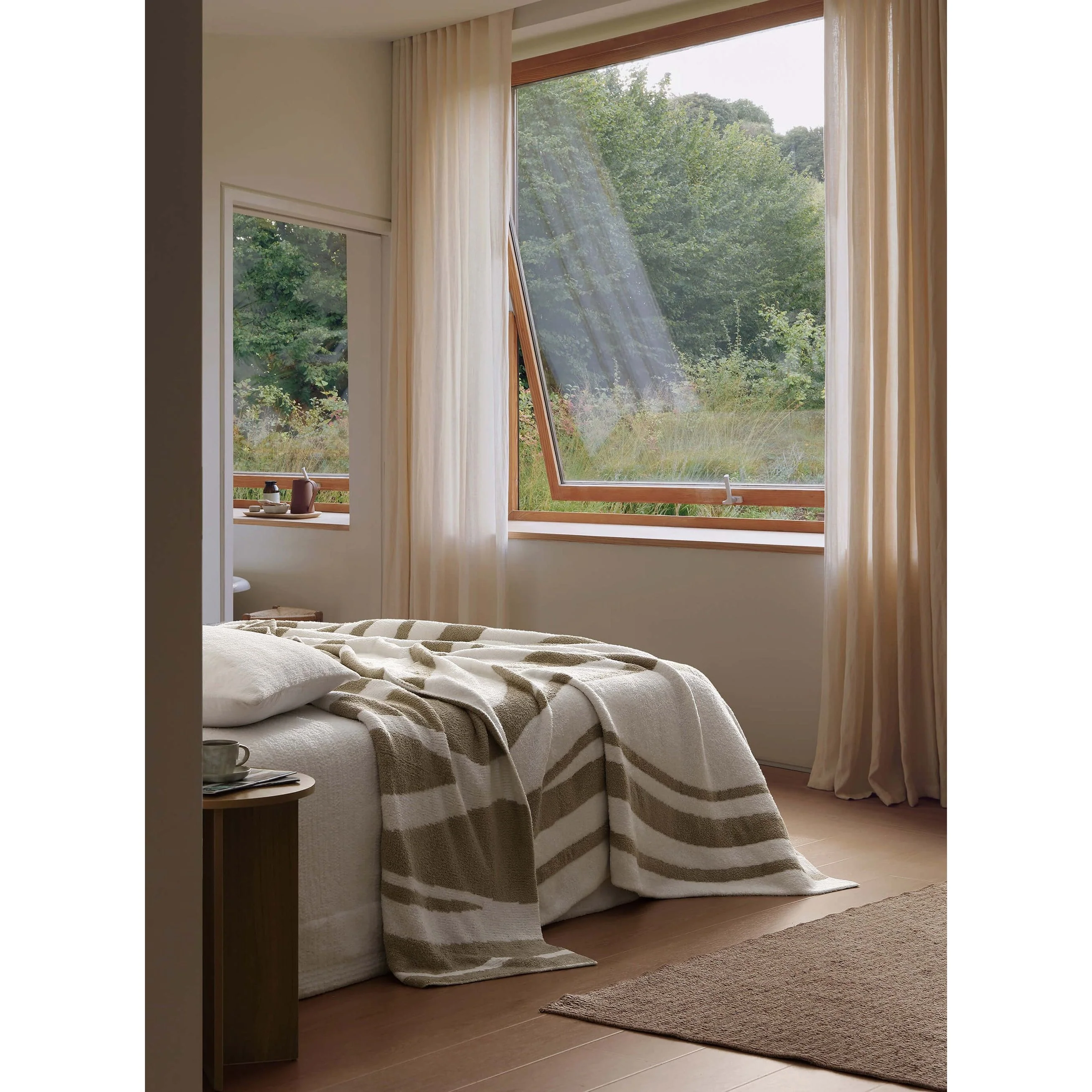 Sunday Citizen Cloud Silque Woodland Bed Blanket in White-Sandstone ~ Available in King/Cal King and Full/Queen Sizes - Image 2