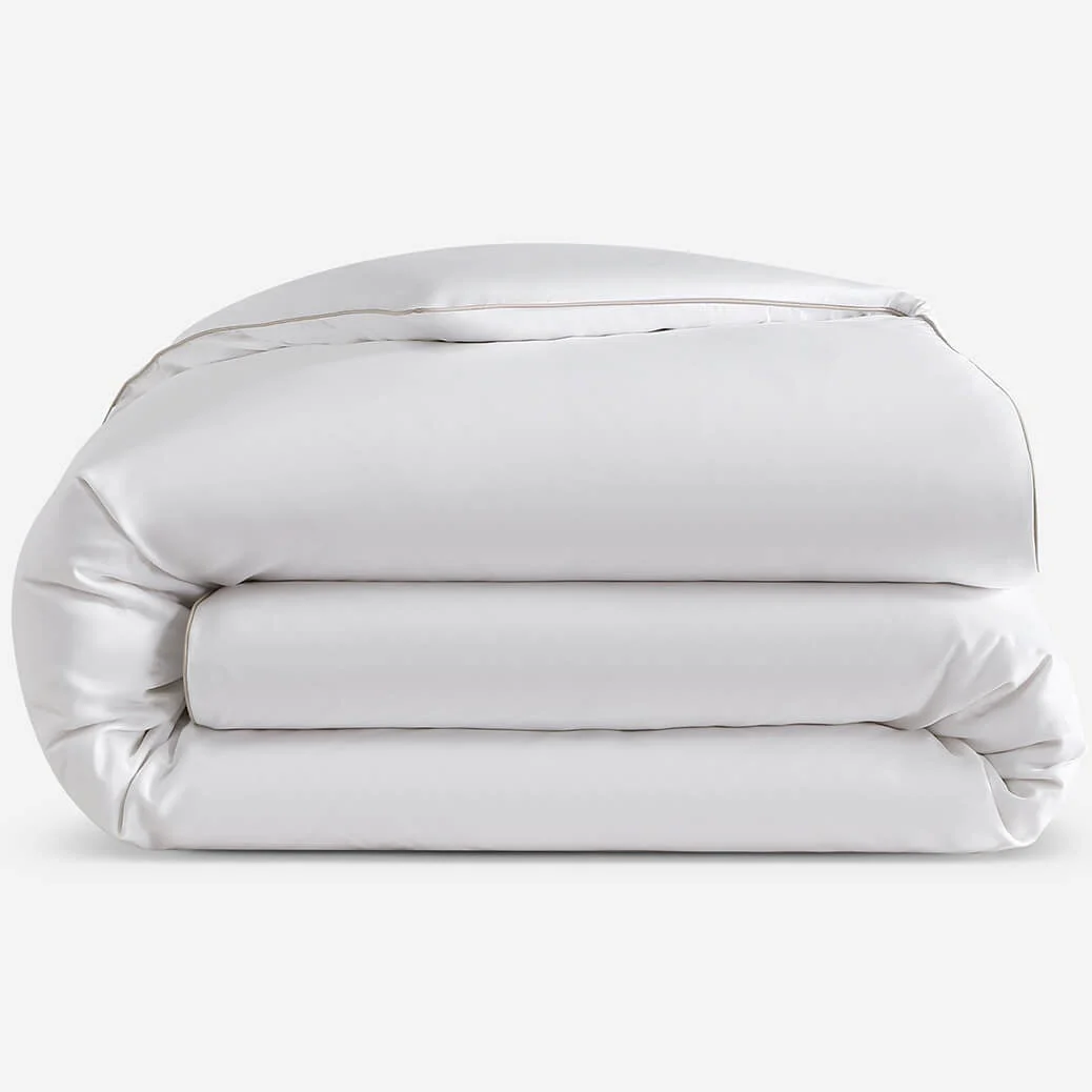Sunday Citizen White Luxe Bamboo Duvet Cover With Taupe Piping ~ Available in King and Queen Sizes