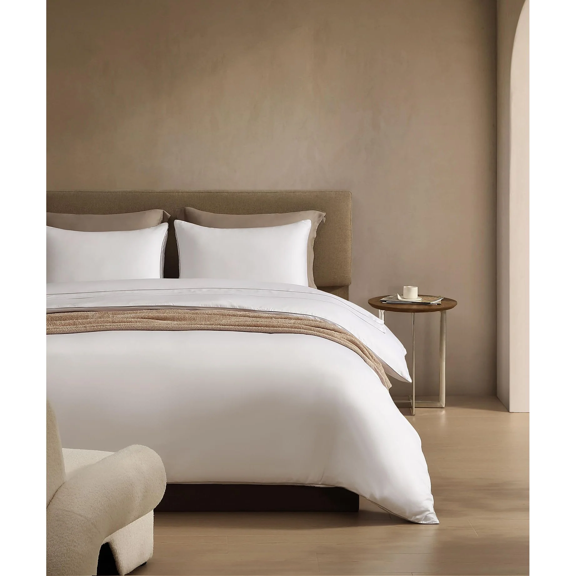Sunday Citizen White Luxe Bamboo Duvet Cover With Taupe Piping ~ Available in King and Queen Sizes - Image 2