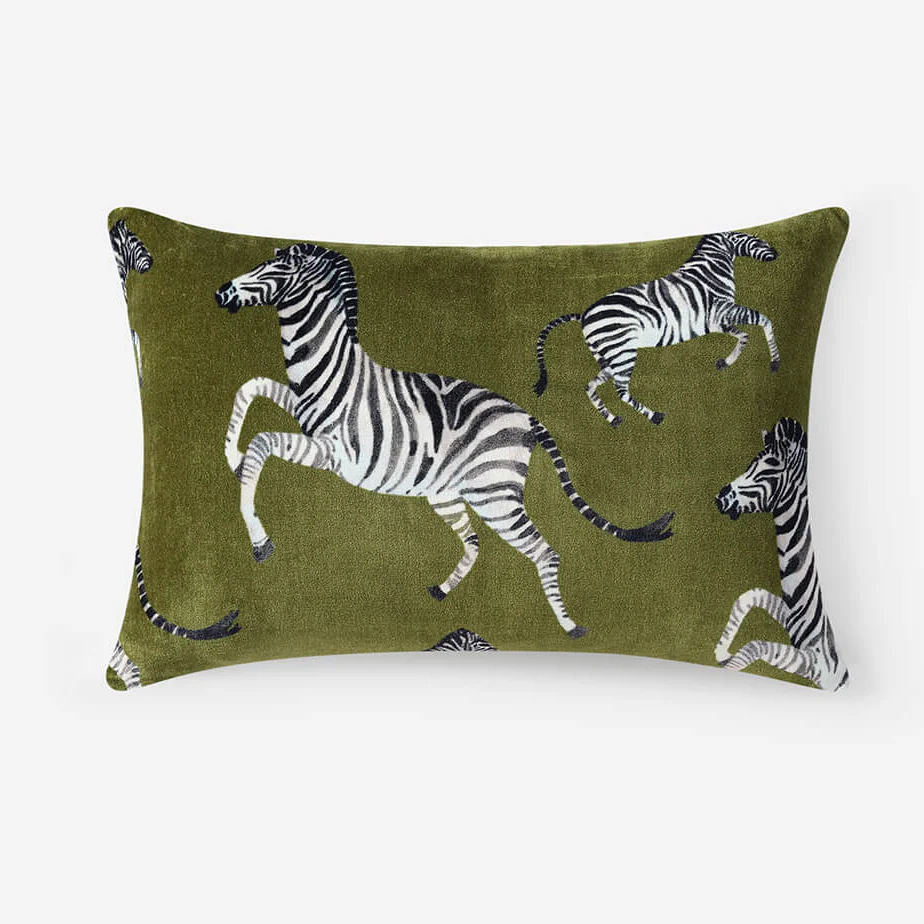 Sunday Citizen Velvet Watercolor Zebra Small Lumbar Pillow in Cardamon Seed ~ 22 in x 14 in