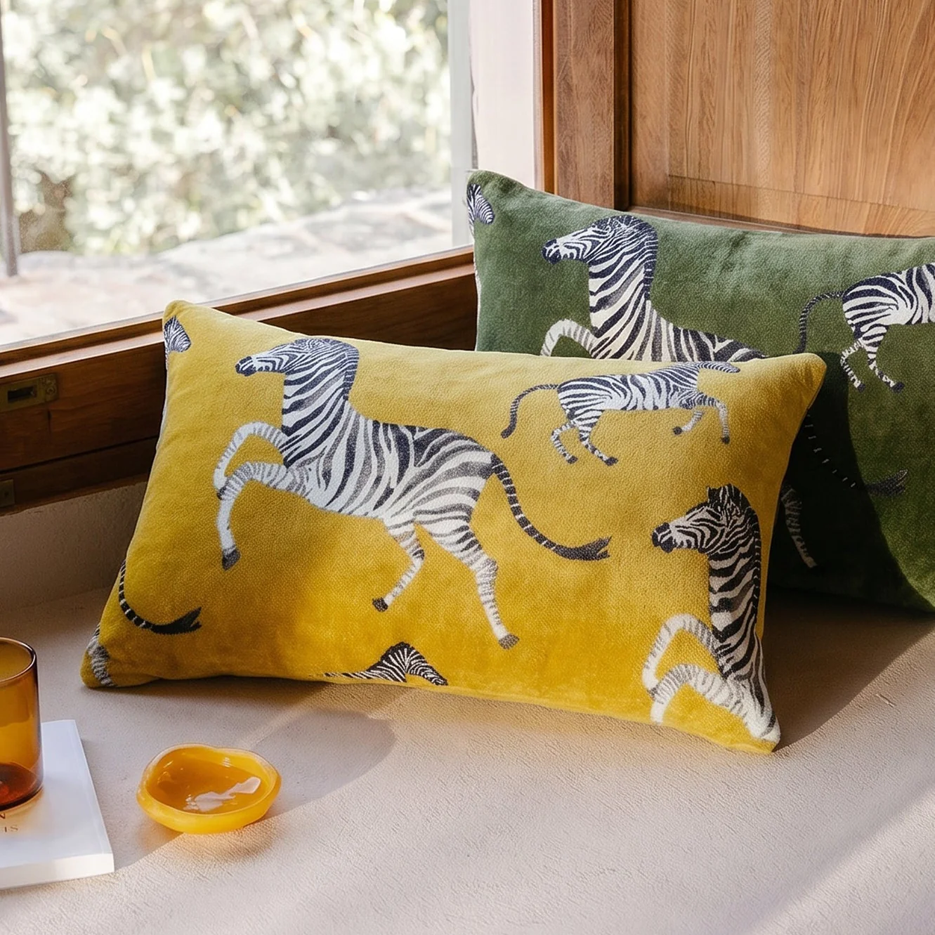 Sunday Citizen Velvet Watercolor Zebra Small Lumbar Pillow in Cardamon Seed ~ 22 in x 14 in - Image 5