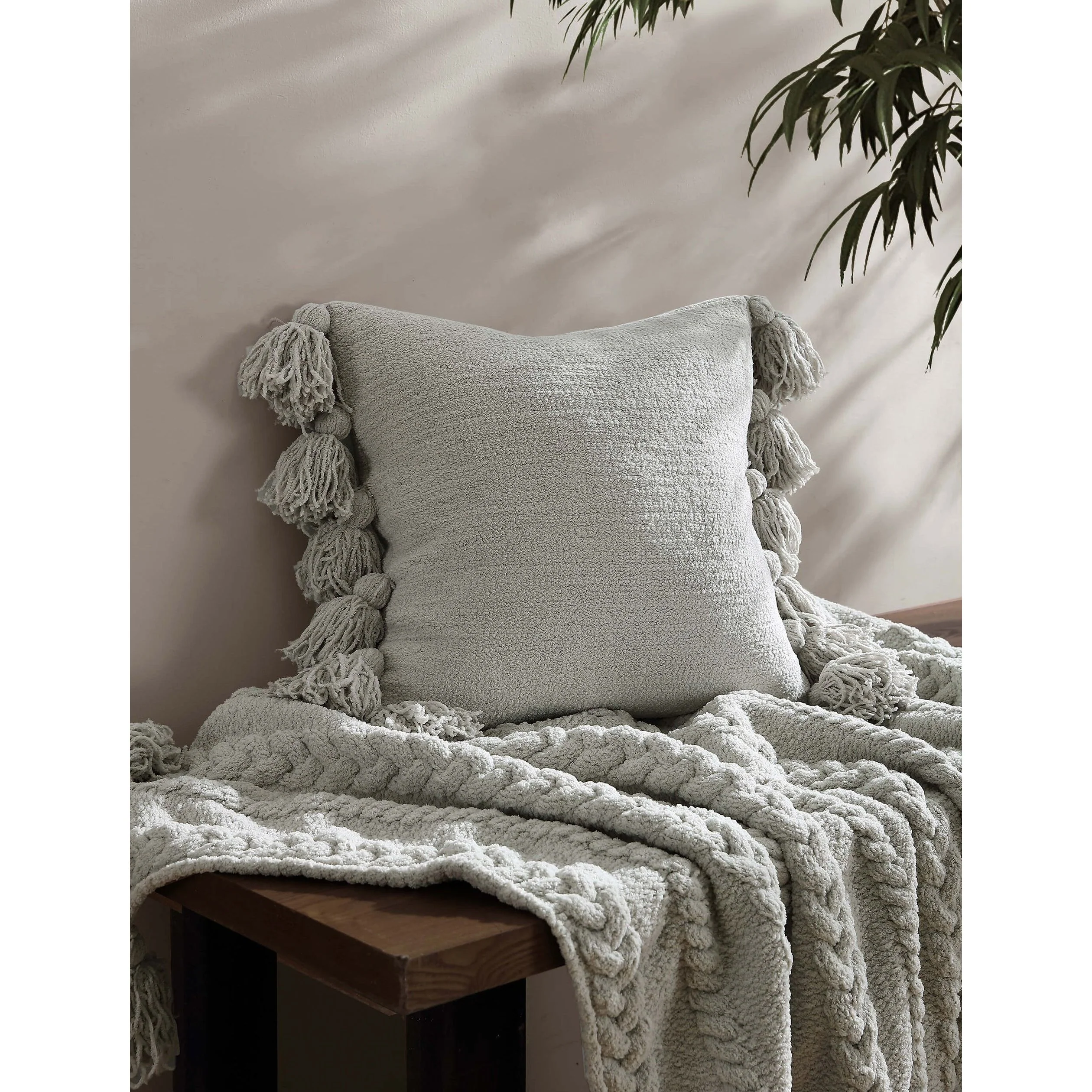 Sunday Citizen Pom Pom Throw Pillow in Cloud Gray ~ 20 x 20 - Image 3