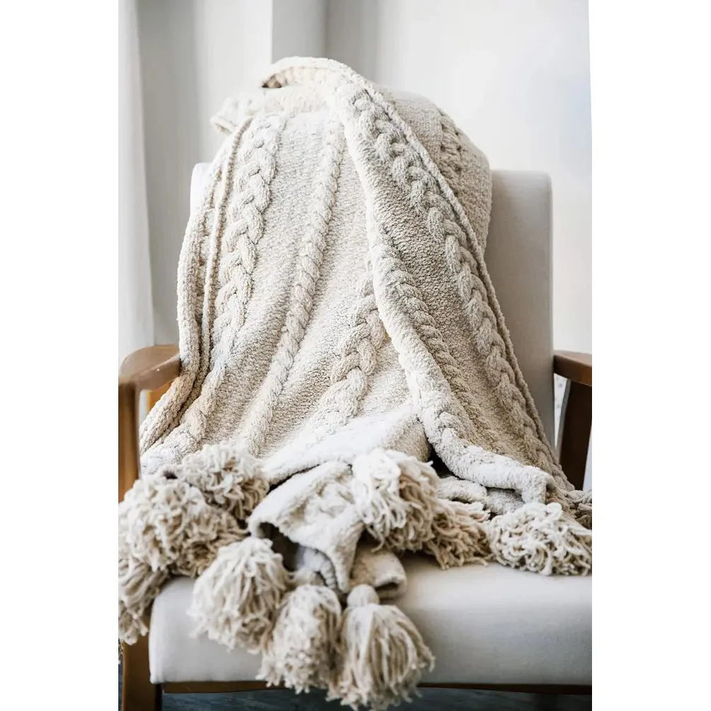 Sunday Citizen Snug Braided Pom Pom Throw in Sahara Tan ~ 75 x 52 - Image 2