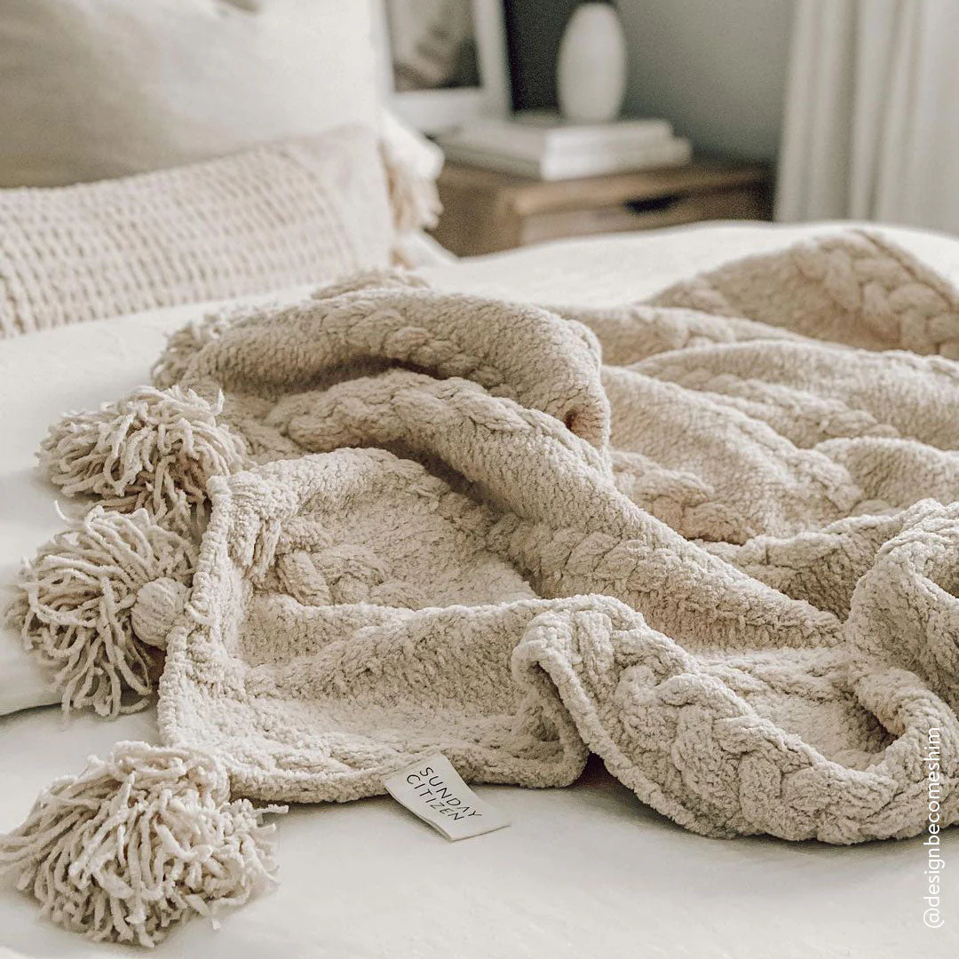 Sunday Citizen Snug Braided Pom Pom Throw in Sahara Tan ~ 75 x 52 - Image 3