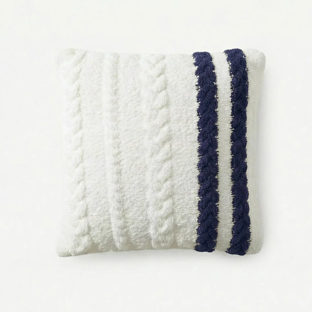 Sunday Citizen Snug Braided Throw Pillow with Stripe in Off White-Midnight ~ 20 x 20