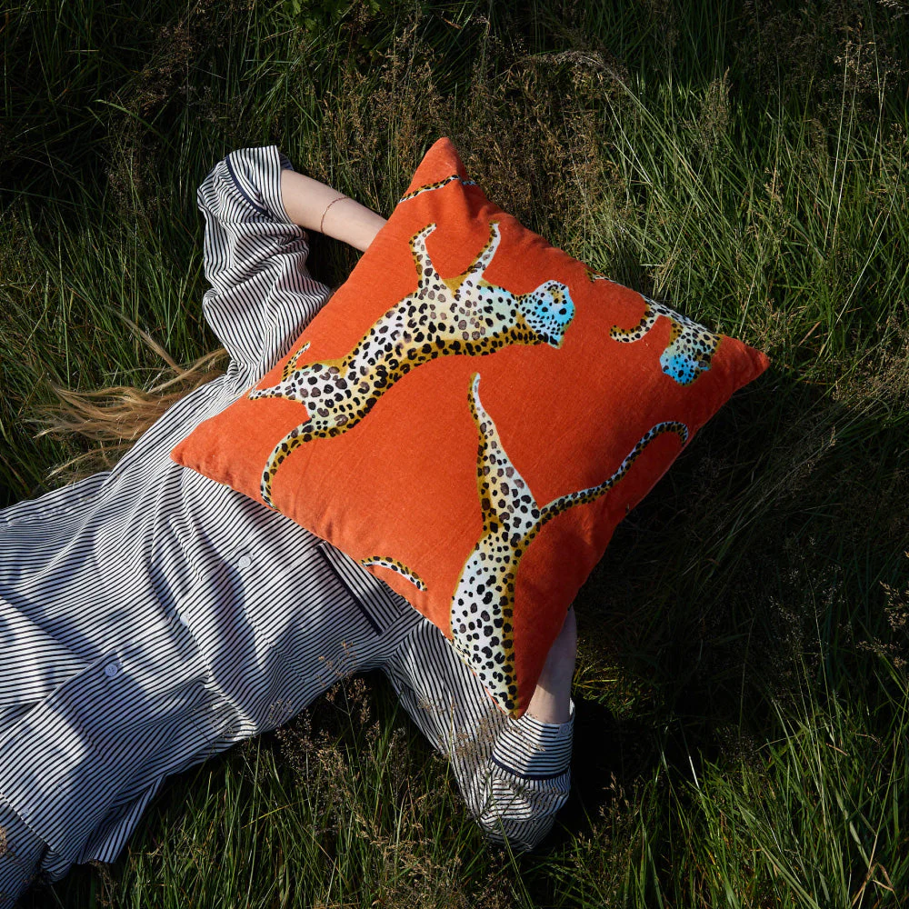 Sunday Citizen Velvet Leaping Small Leopard Throw Pillow ~ 20 x 20 - Image 2