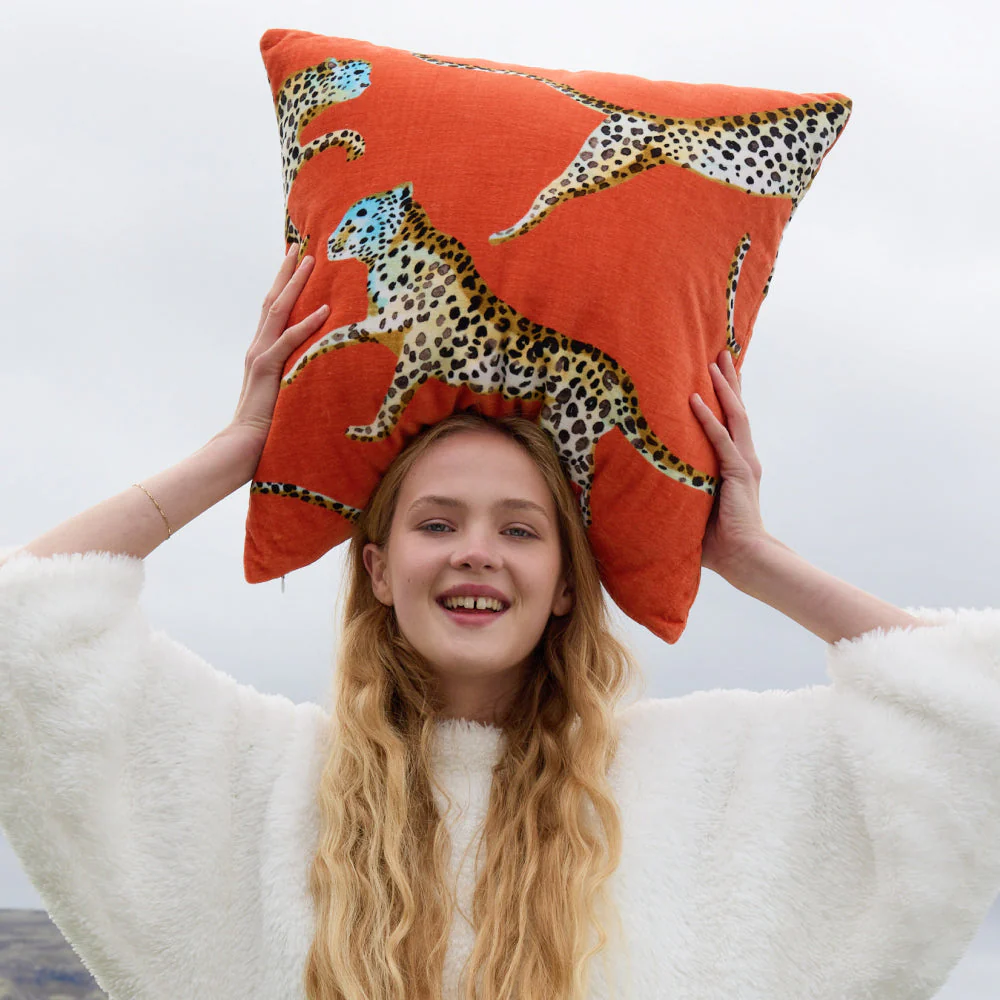 Sunday Citizen Velvet Leaping Small Leopard Throw Pillow ~ 20 x 20 - Image 3