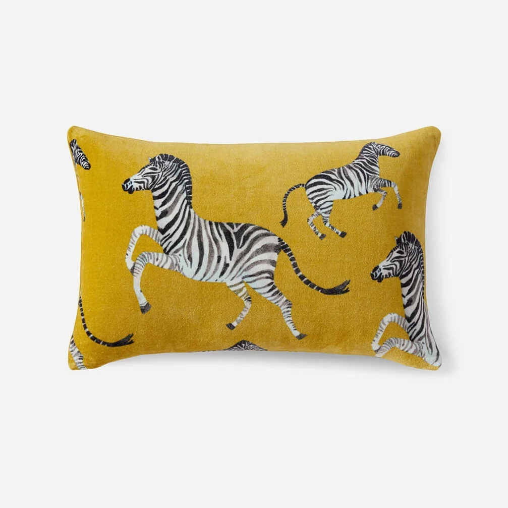 Sunday Citizen Velvet Watercolor Zebra Small Lumbar Pillow in Gold ~ 22 in x 14 in