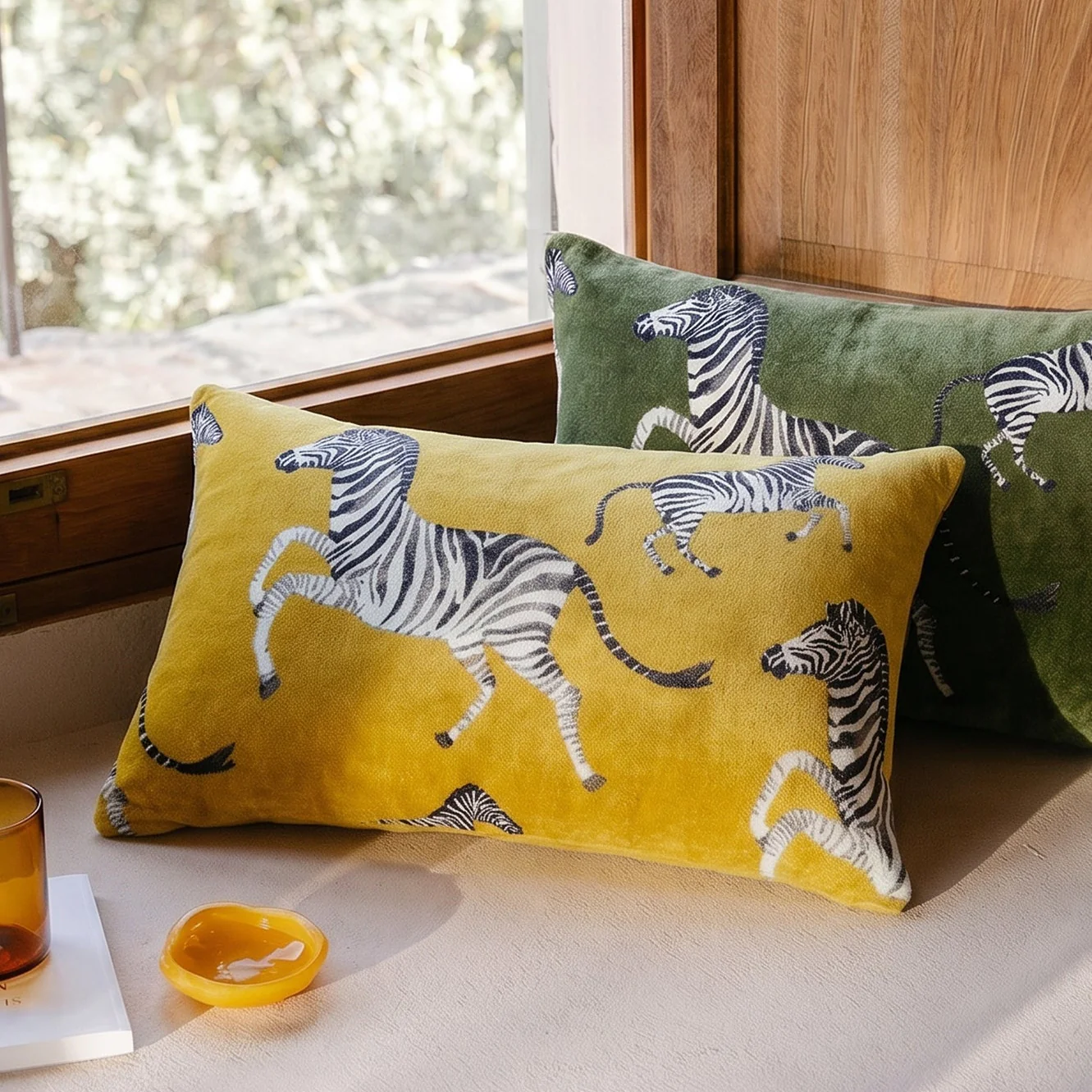 Sunday Citizen Velvet Watercolor Zebra Small Lumbar Pillow in Gold ~ 22 in x 14 in - Image 3