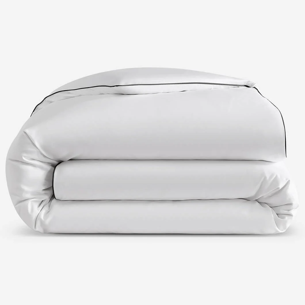 Sunday Citizen White Luxe Bamboo Duvet Cover With Black Piping ~ Available in King and Queen Sizes