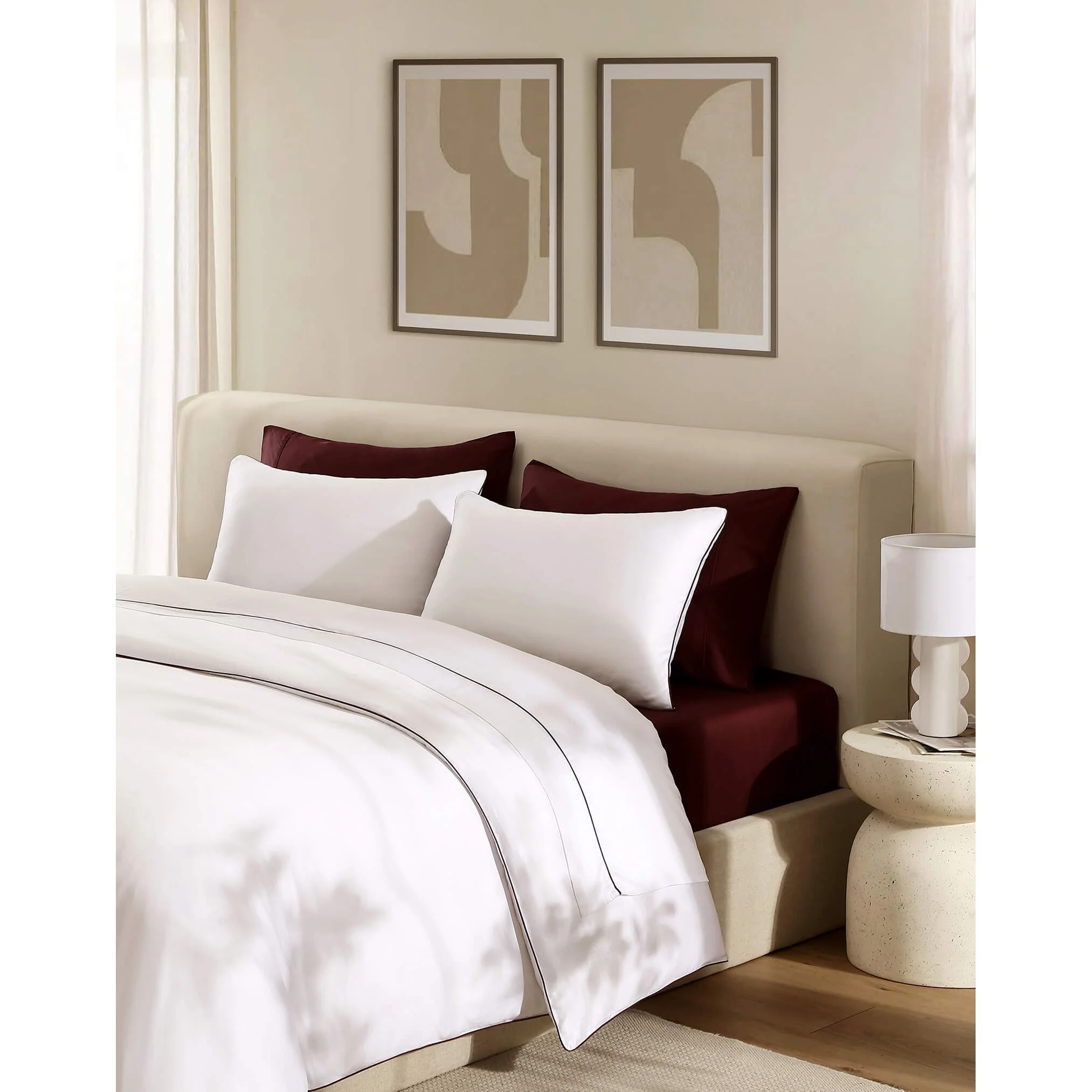 Sunday Citizen White Luxe Bamboo Duvet Cover With Fig Piping ~ Available in King and Queen Sizes - Image 2
