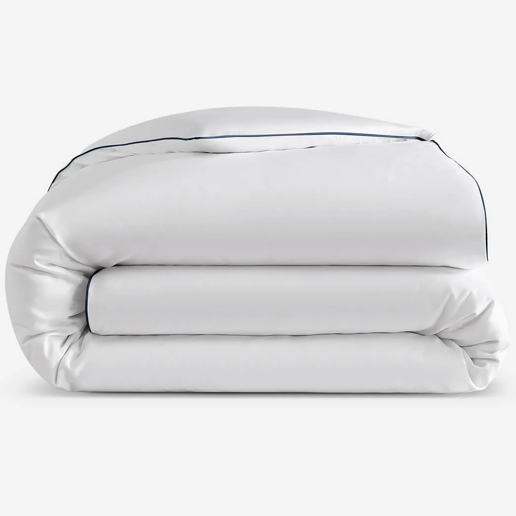 Sunday Citizen White Luxe Bamboo Duvet Cover With Midnight Piping ~ Available in King and Queen Sizes