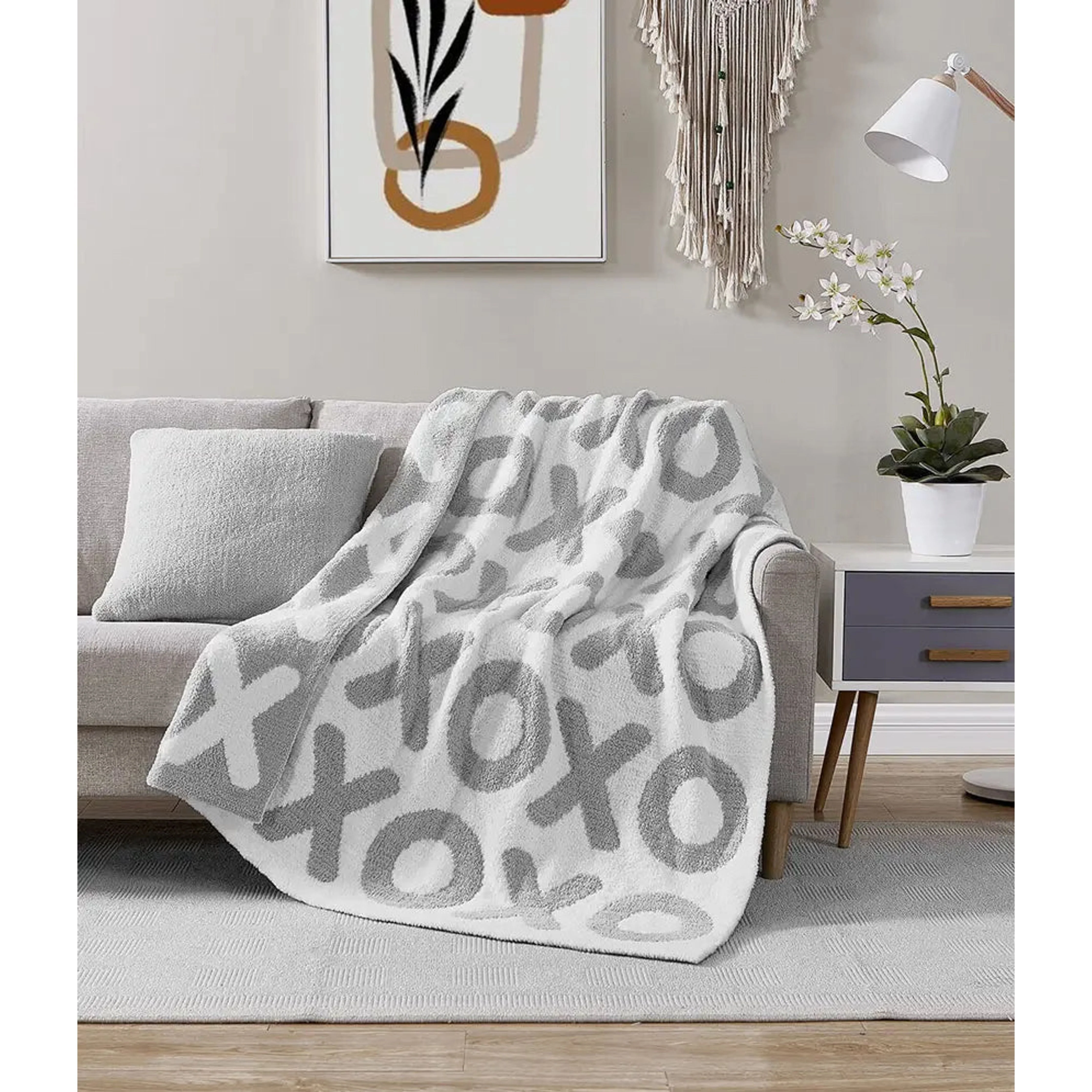 Sunday Citizen XOXO Cloud Gray and Off White Throw - Image 3