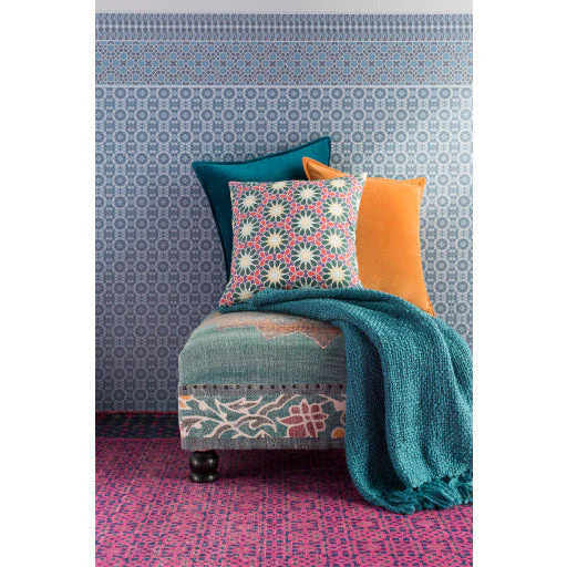 Surya Surat Modern Boho Sage, Blue, Saffron, Burnt Orange & Black Ottoman SURA-001 - Image 2