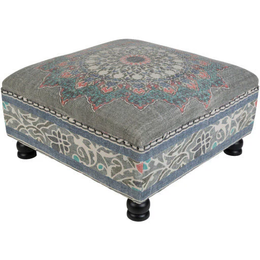 Surya Surat Modern Boho Sage, Blue, Saffron, Burnt Orange & Black Ottoman SURA-001 - Image 5