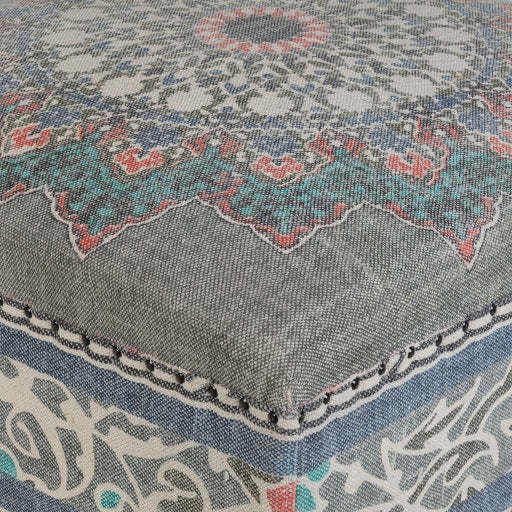 Surya Surat Modern Boho Charcoal, Red, Aqua, Ivory & Black Ottoman SURA-002 - Image 2