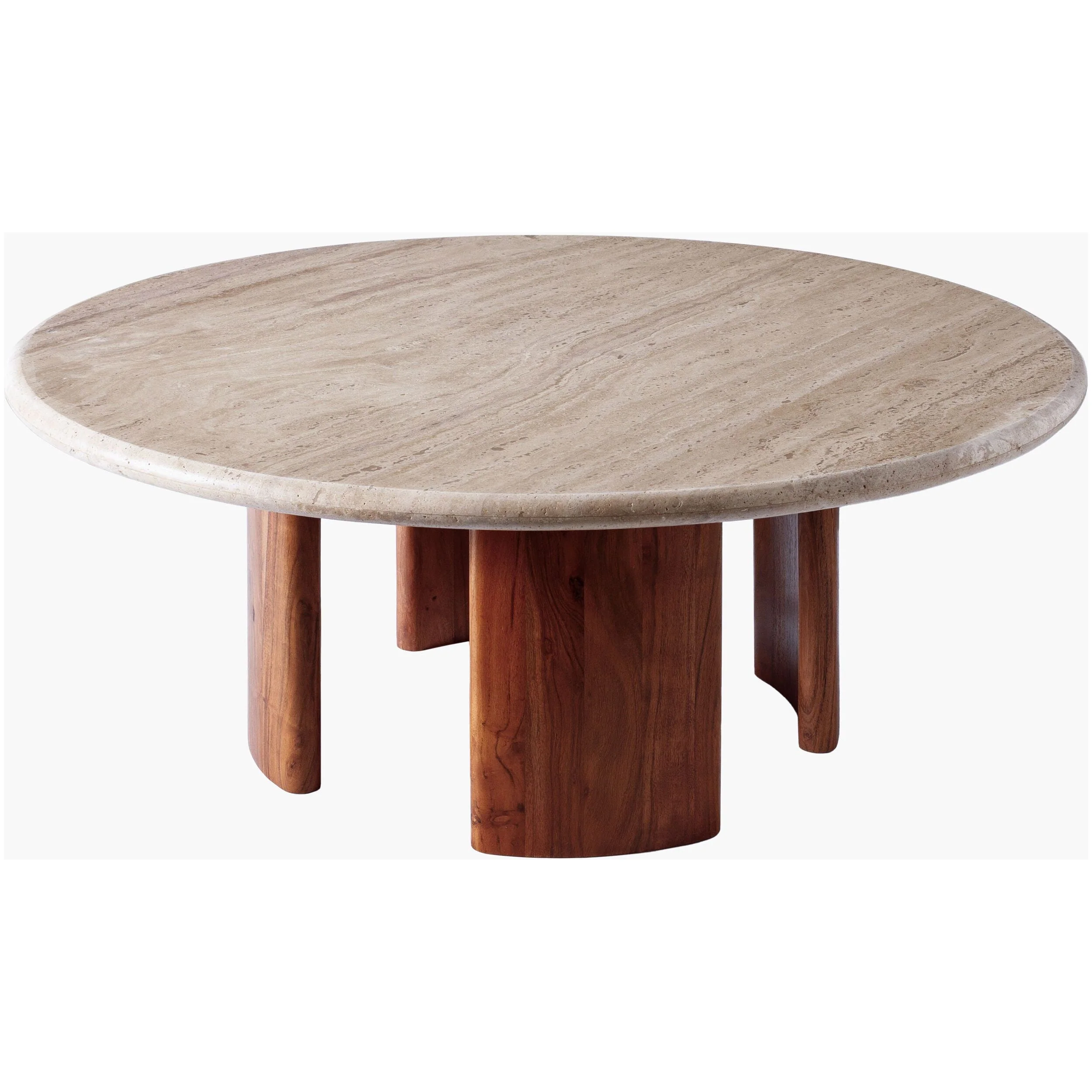 Surya Abacus Modern Travertine and Acacia Wood Coffee Table - Image 2