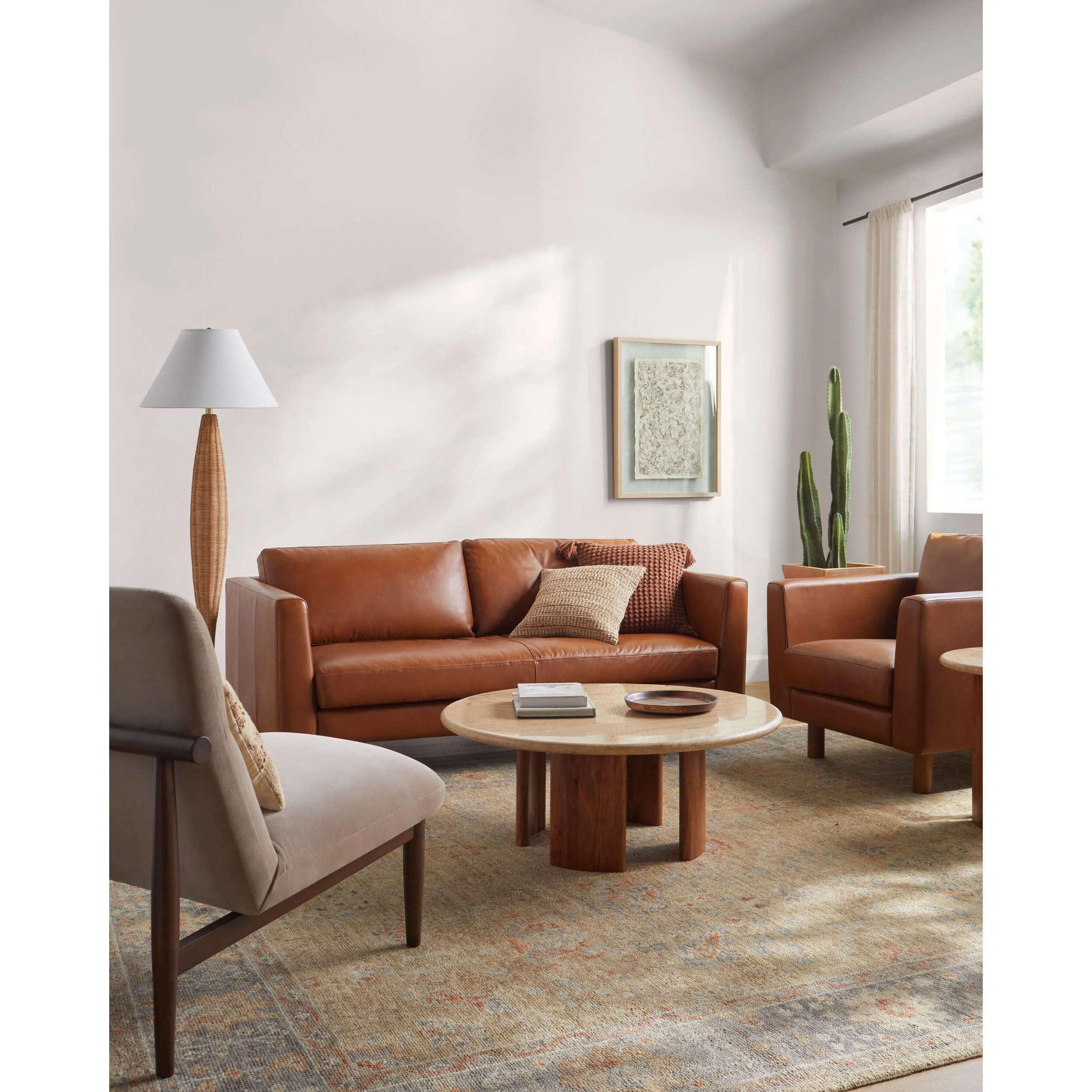 Surya Abacus Modern Travertine and Acacia Wood Coffee Table - Image 3