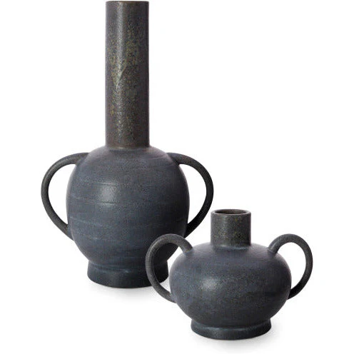 Surya Acanceh Collection Set of 2 Modern Black Ceramic Vases CCH-004