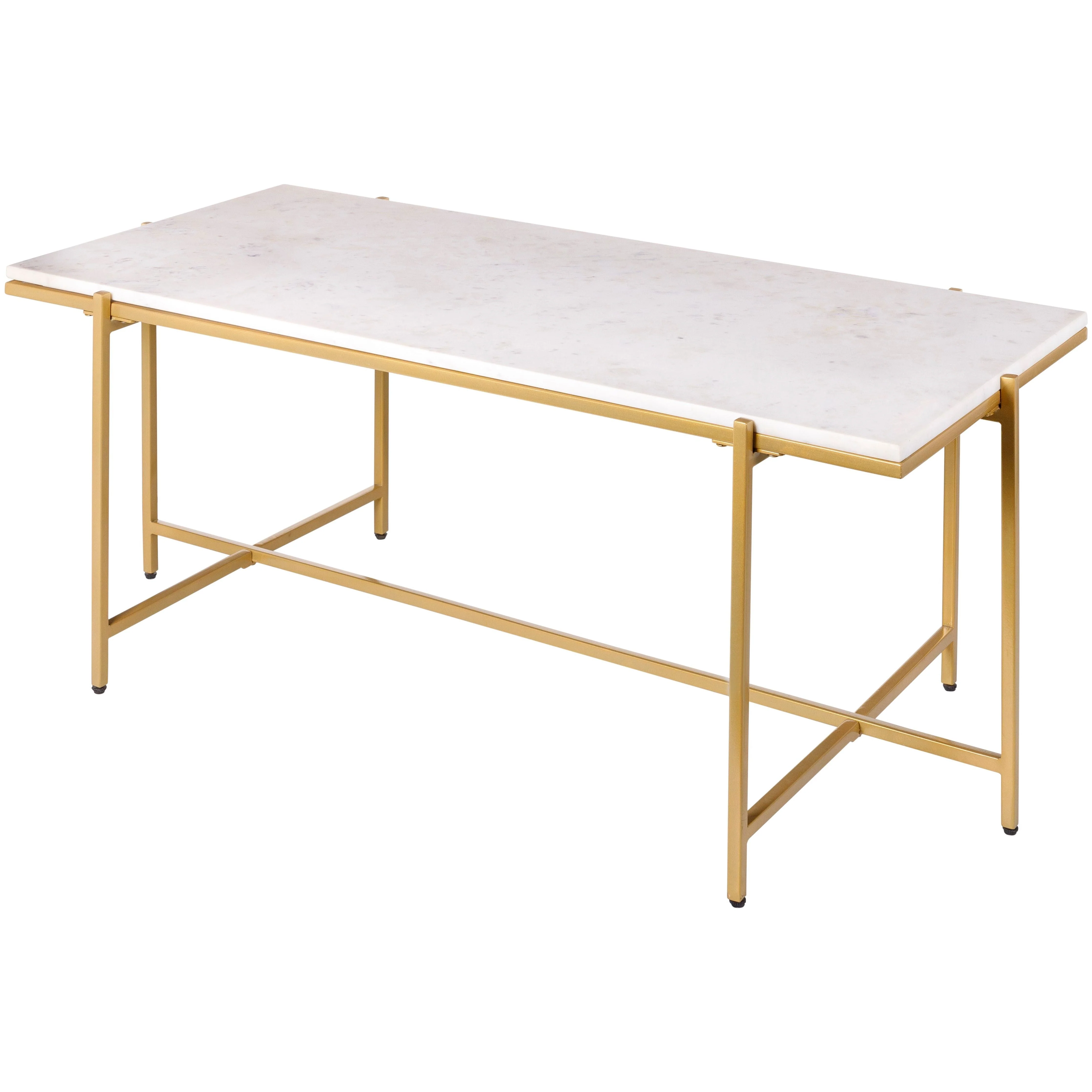 Surya Anaya Modern White Marble Top With Gold Metal Base Coffee Table ANA-007
