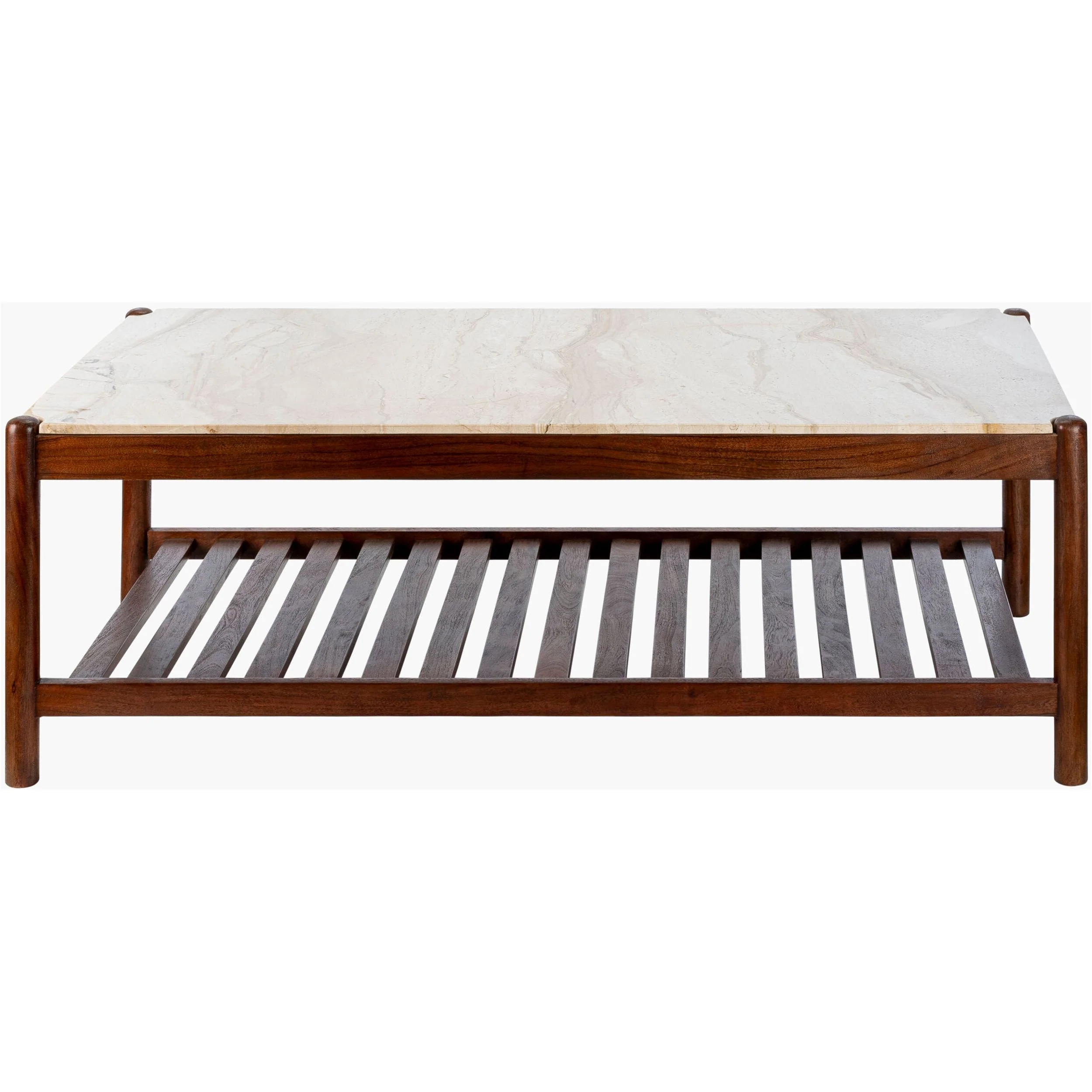 Surya Guapa Modern Cream Marble and Brushed Acacia Wood Coffee Table - Image 3