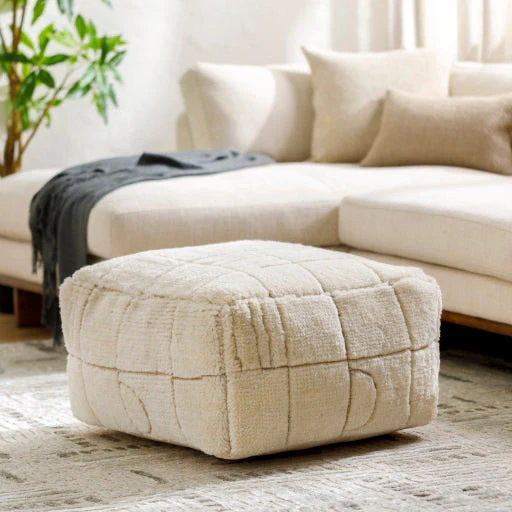 Surya Jakob Modern Hand Knotted Shag Pouf Ottoman JOPF-003 - Image 4