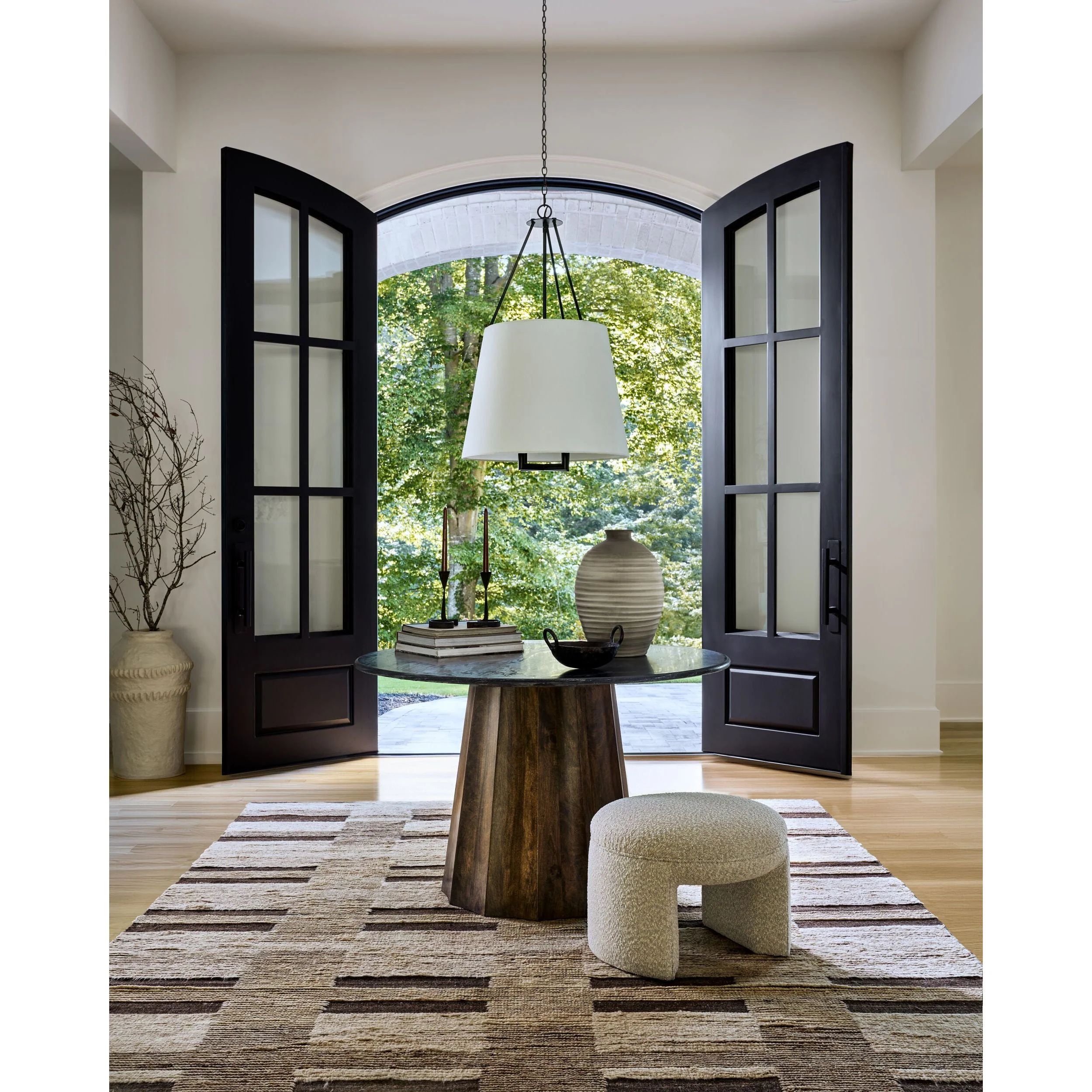 Surya Linus Modern Black Marble Top With Dark Mango Wood 47” Round Dining Table - Image 3