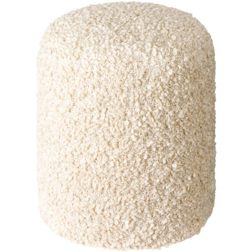 Surya Mohave Modern White Bouclé Round Pouf Ottoman MHPF-002