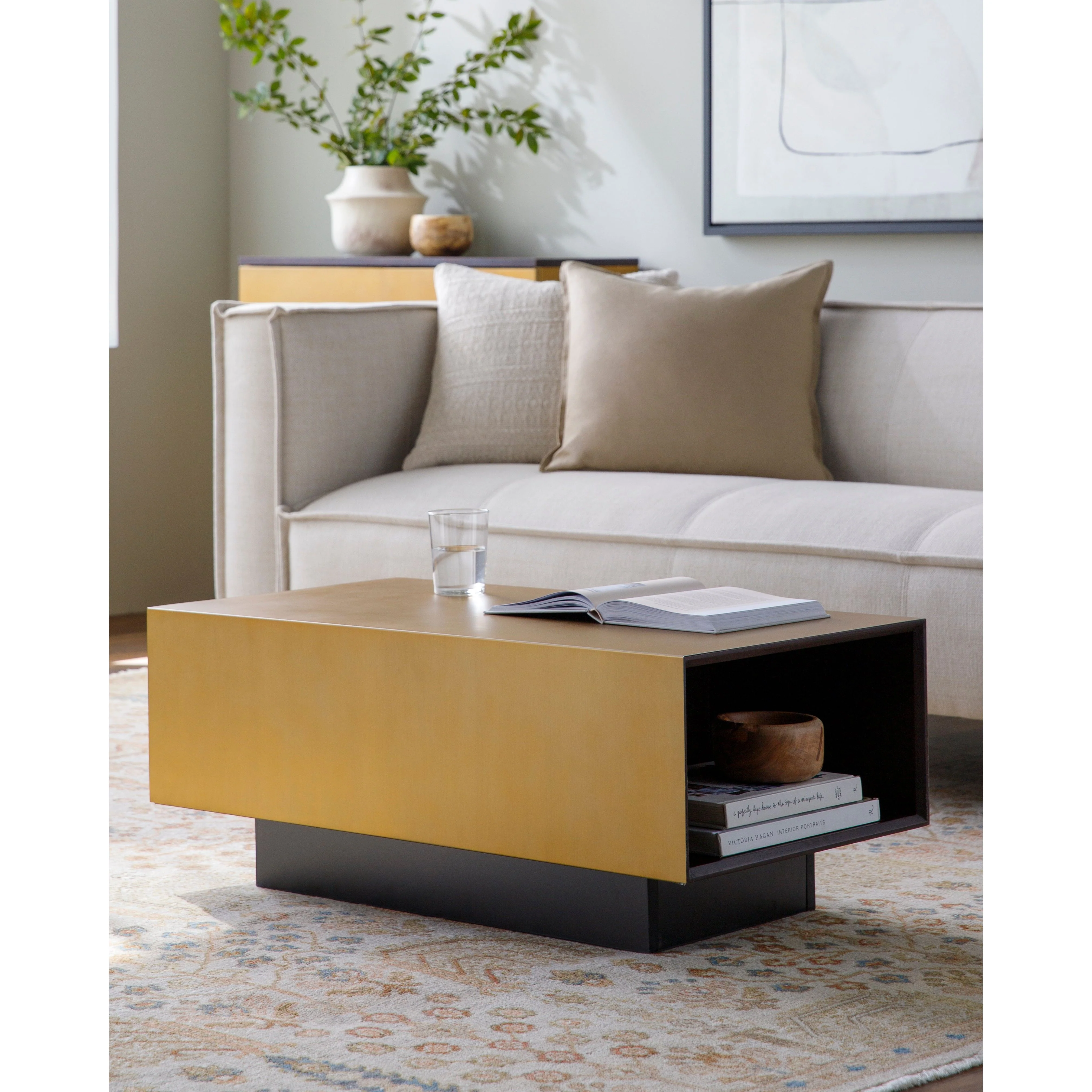 Surya Peaceful Modern Gold and Black Coffee Table - Image 2