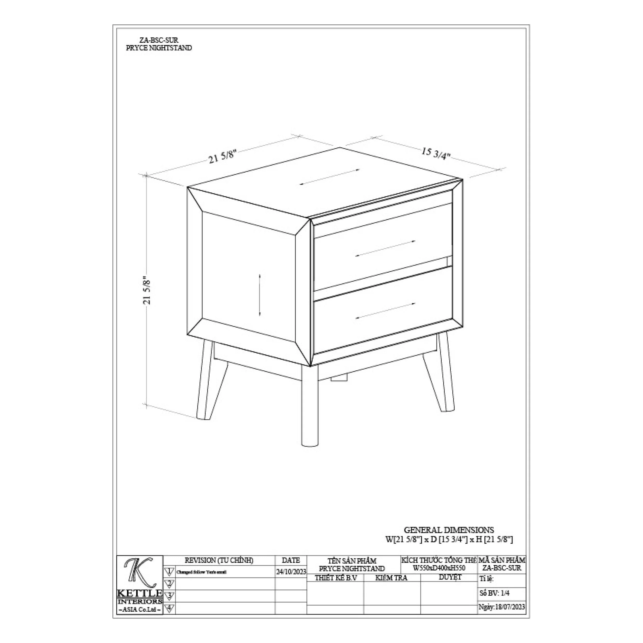 Surya Pryce Modern Light Natural Oak 2 Drawer Nightstand - Image 6