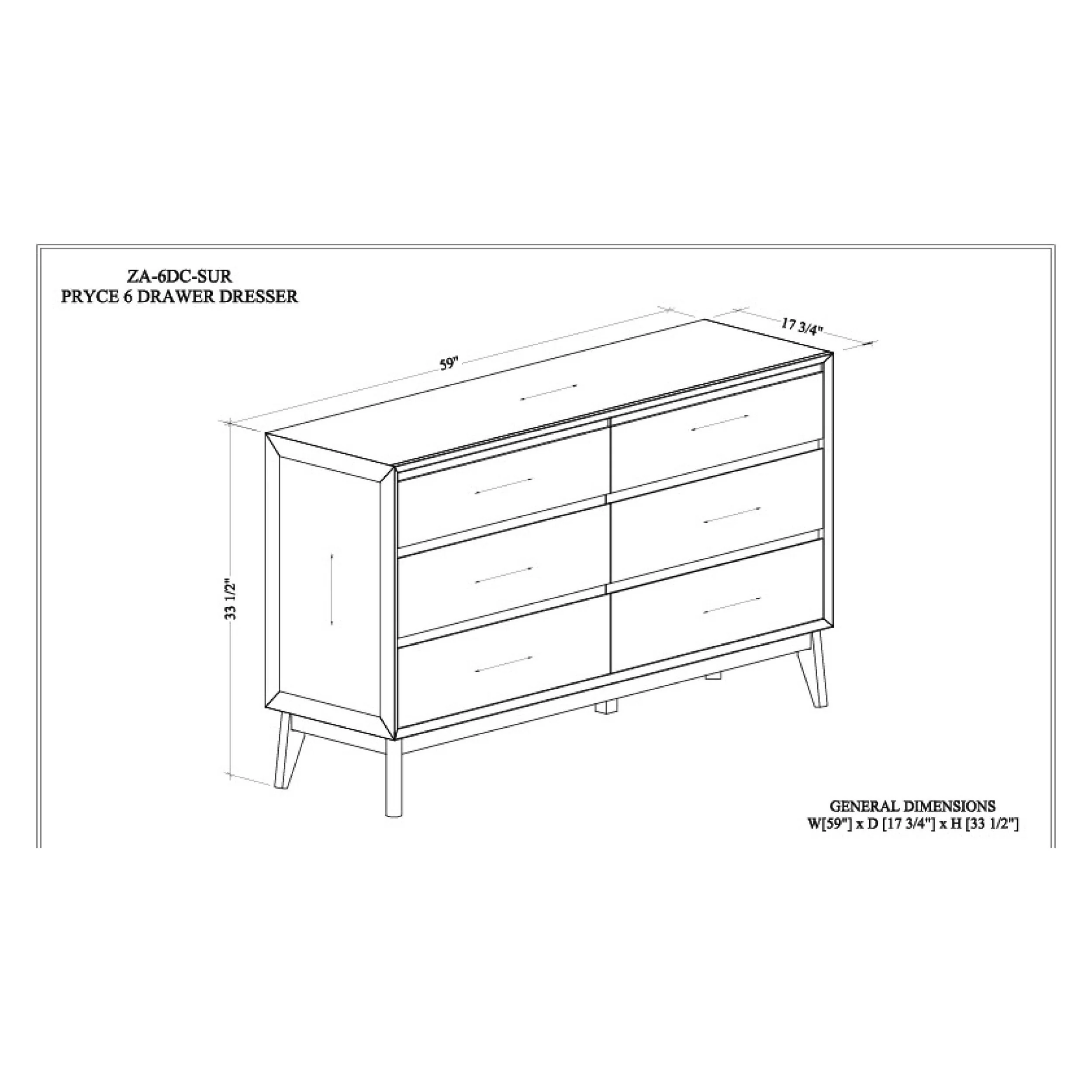 Surya Pryce Modern Light Natural Oak 6 Drawer Dresser - Image 6