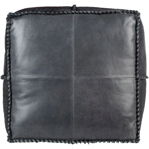 Surya Ranger Modern Hair On Hide Charcoal Gray Leather Pouf Ottoman RGPF-002 - Image 3