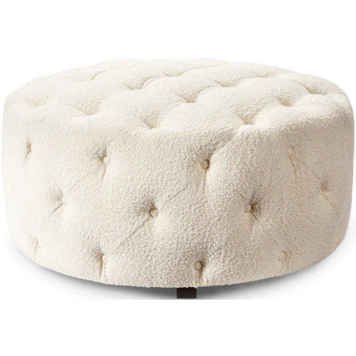 Surya Round Tufted Ottoman | Ferrand Modern Cream Boucle FRD-002 - Image 2