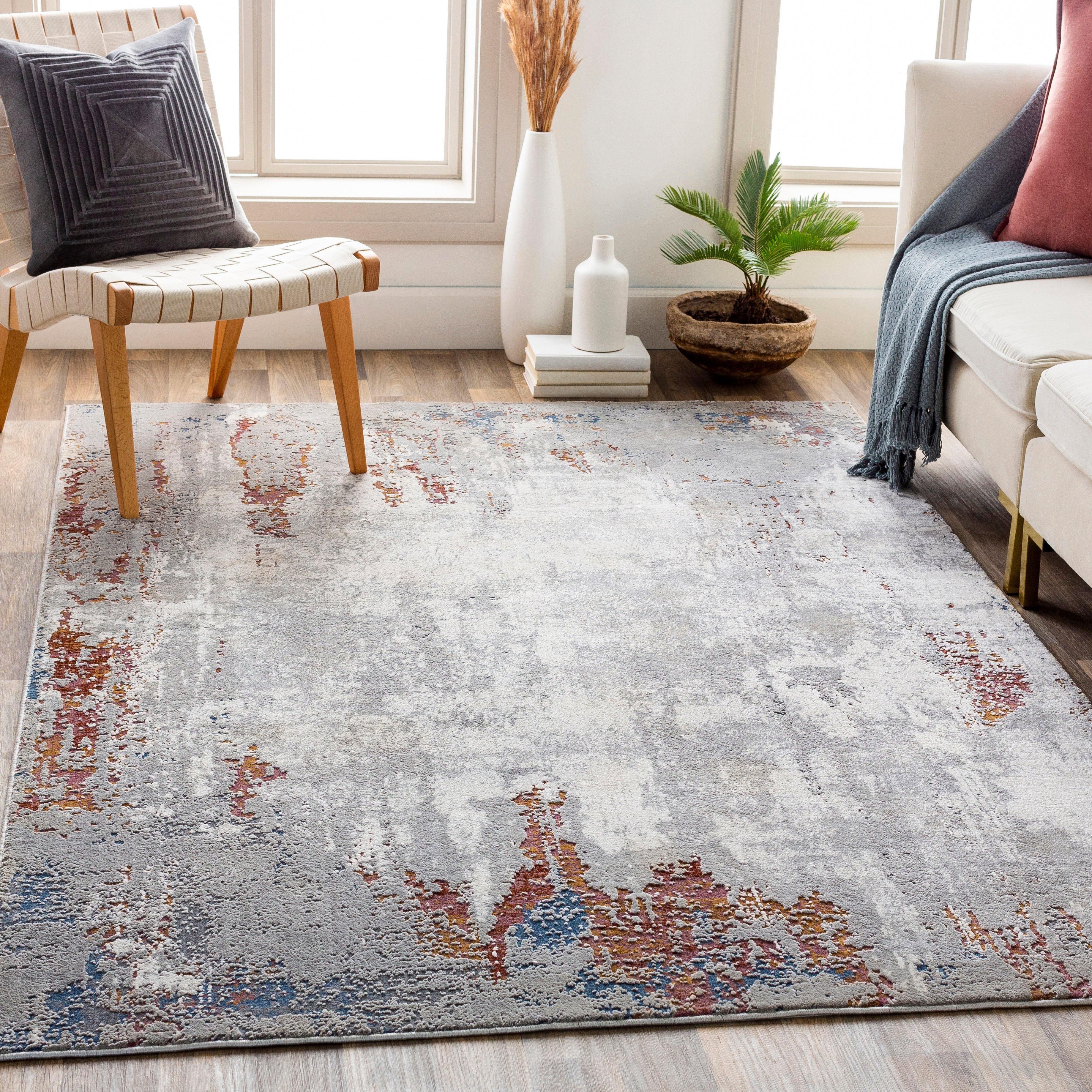 Surya Rugs Aisha Collection Charcoal, Light Gray, Lavender, Gray, Off White & Brick Red Area Rug AIS-2315 - Image 2