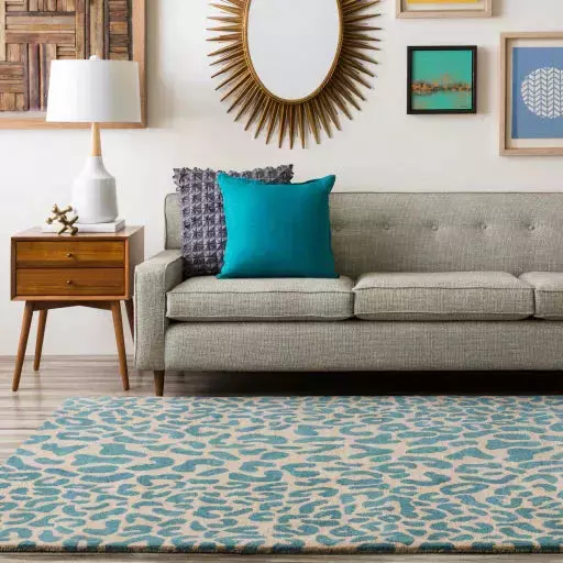 Surya Rugs Athena Collection Deep Teal & Light Brown Leopard Animal Print Area Rug ATH-5120