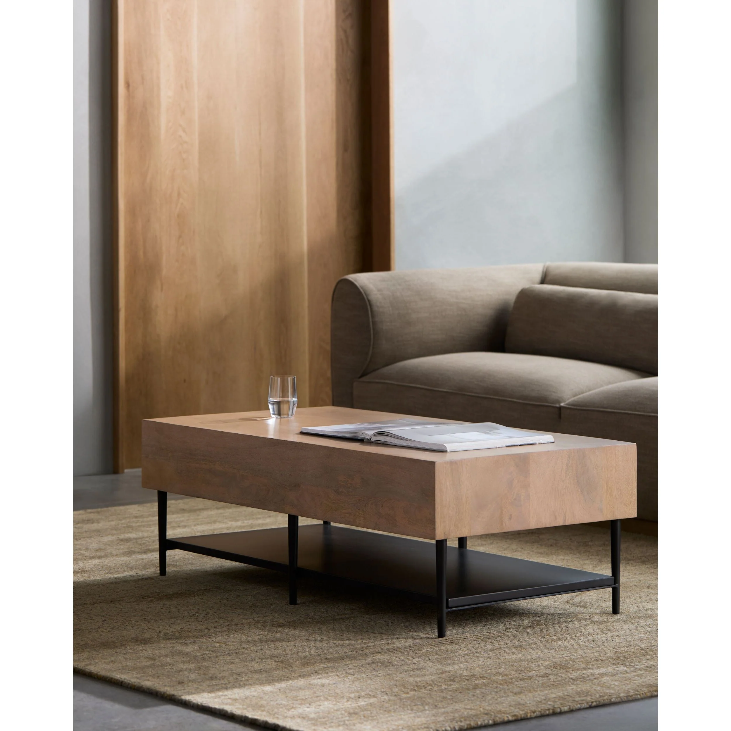 Surya Timo Modern Mango Wood and Iron Coffee Table