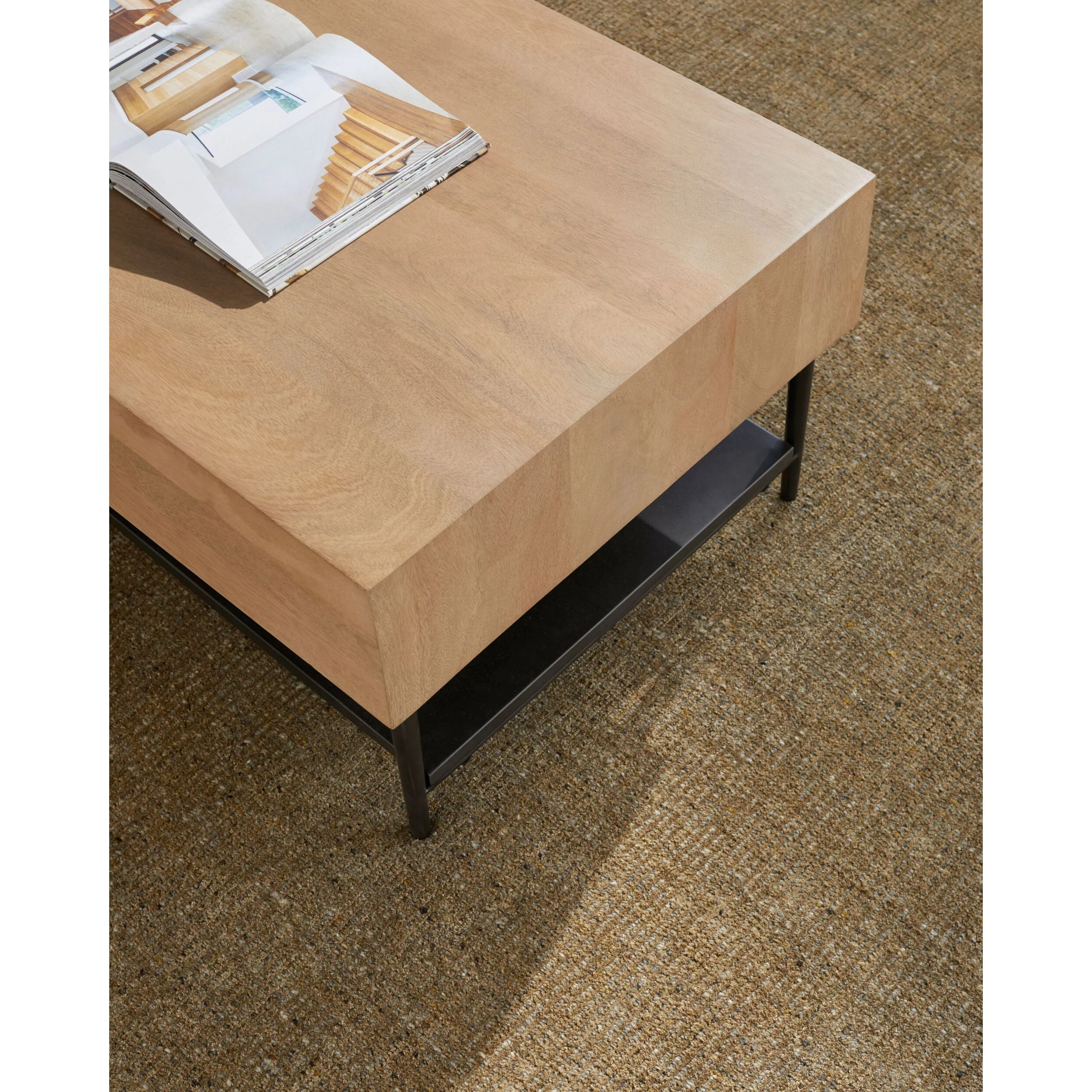 Surya Timo Modern Mango Wood and Iron Coffee Table - Image 3