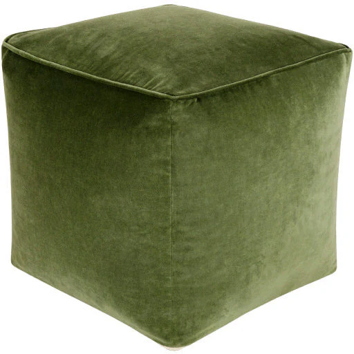 Surya Modern Olive Green Cotton Velvet Pouf Ottoman CVPF-018