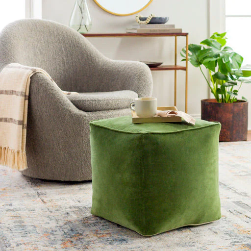 Surya Modern Olive Green Cotton Velvet Pouf Ottoman CVPF-018 - Image 4