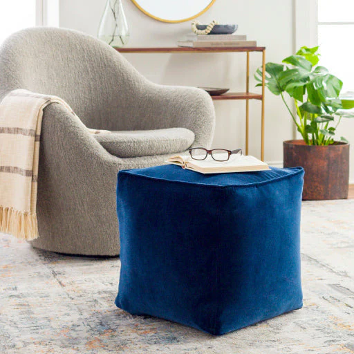 Surya Modern Blue Cotton Velvet Pouf Ottoman CVPF-019 - Image 3