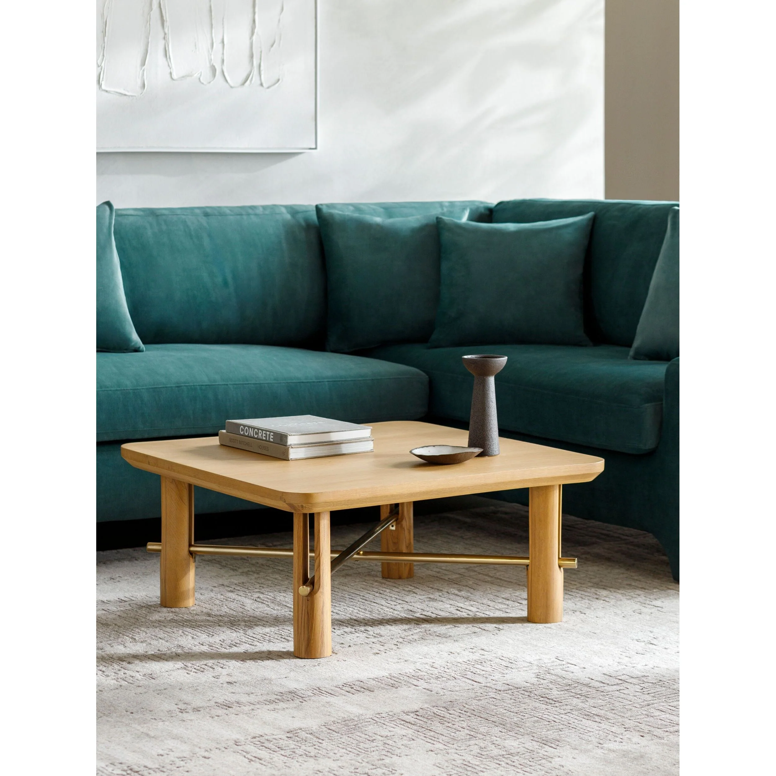 Surya Valdo Modern Natural Oak and Brass Square Coffee Table - Image 2