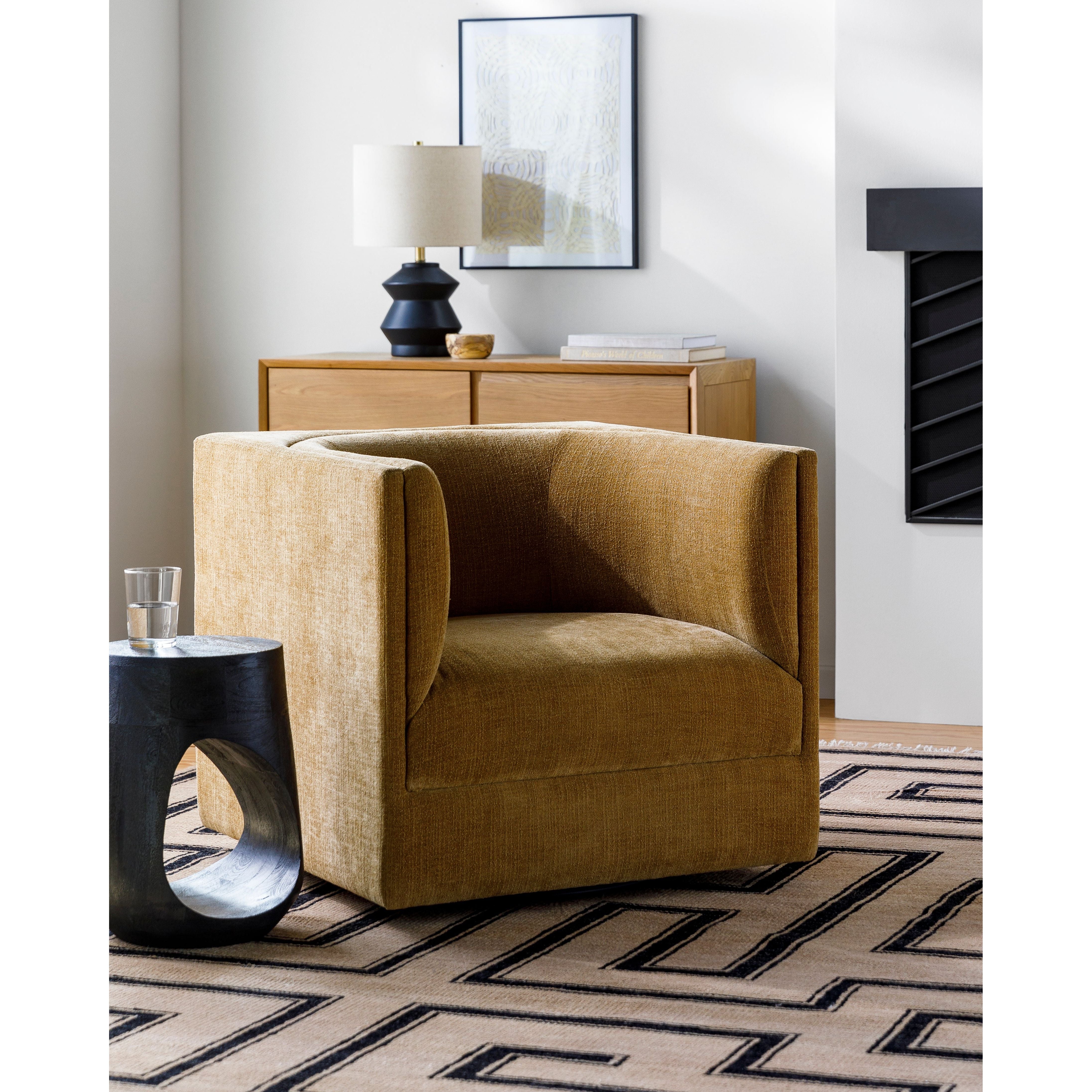 Surya Vivienne Modern Mustard Chenille Swivel Chair