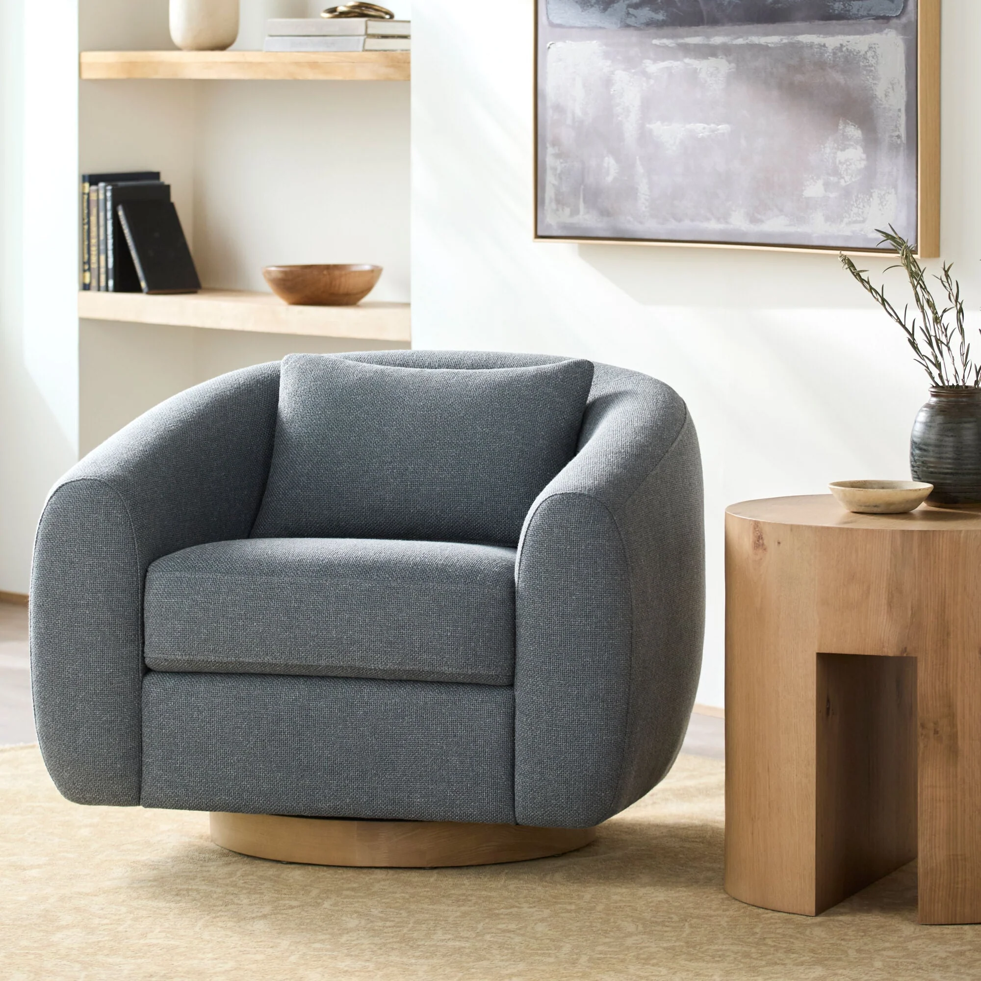 Becki Owens x SURYA Loma Swivel Chair in Blue