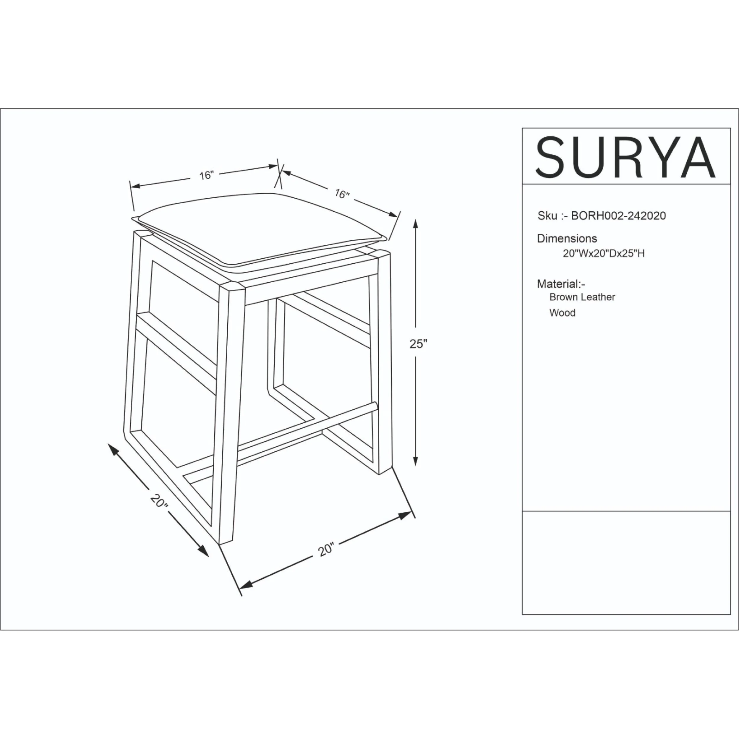 Becki Owens x SURYA Richie Leather, Brass and Wood Counter Stool - Image 10