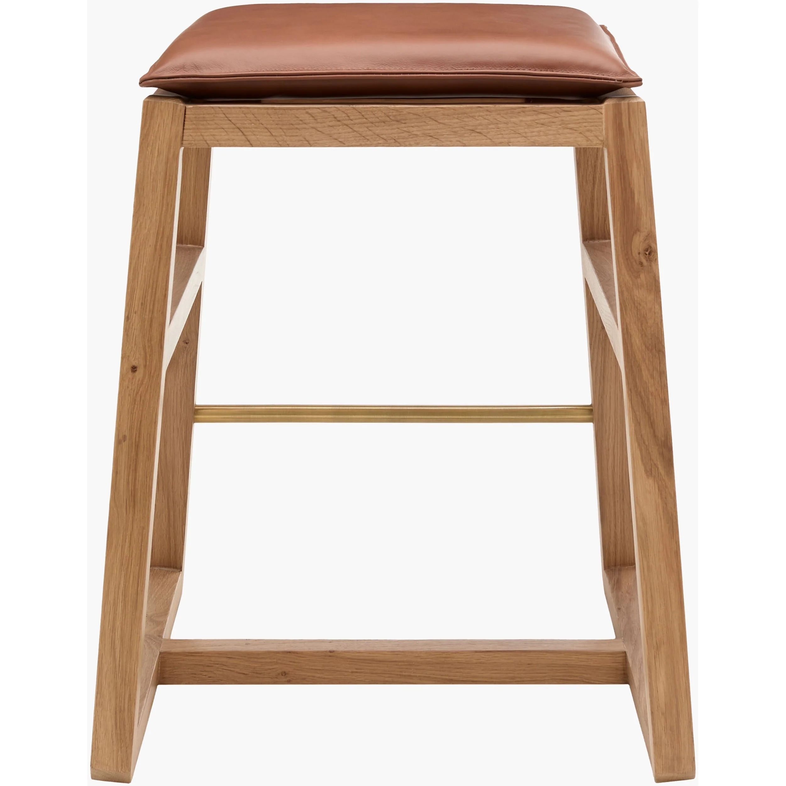 Becki Owens x SURYA Richie Leather, Brass and Wood Counter Stool - Image 2