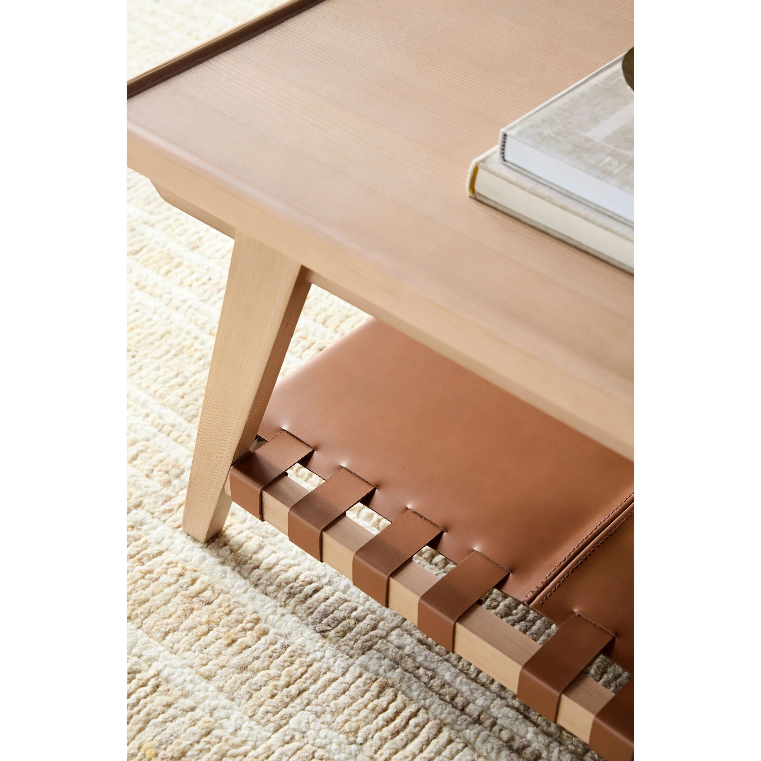 Becki Owens x SURYA Taft Hemlock Wood and Leather Coffee Table - Image 3