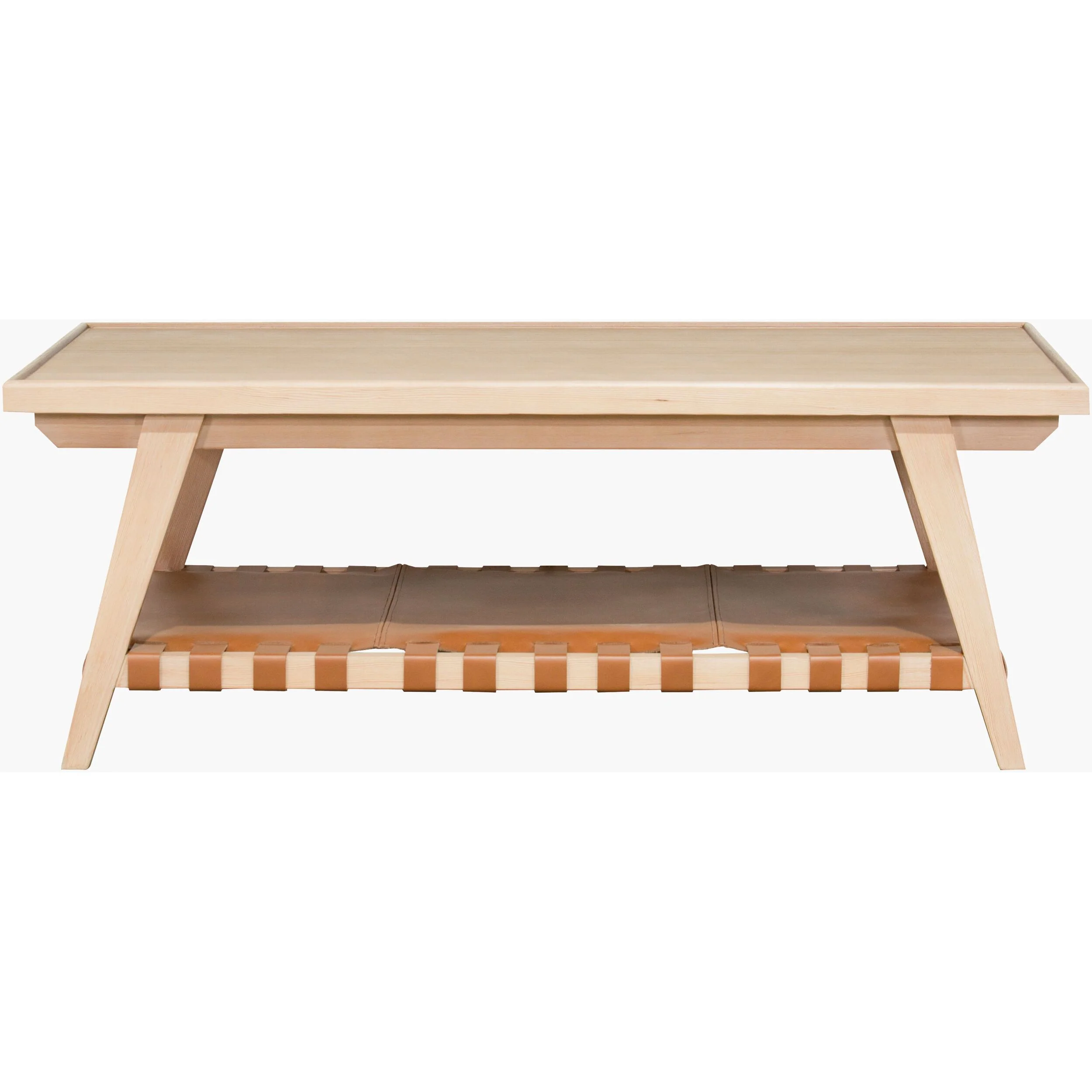 Becki Owens x SURYA Taft Hemlock Wood and Leather Coffee Table - Image 4