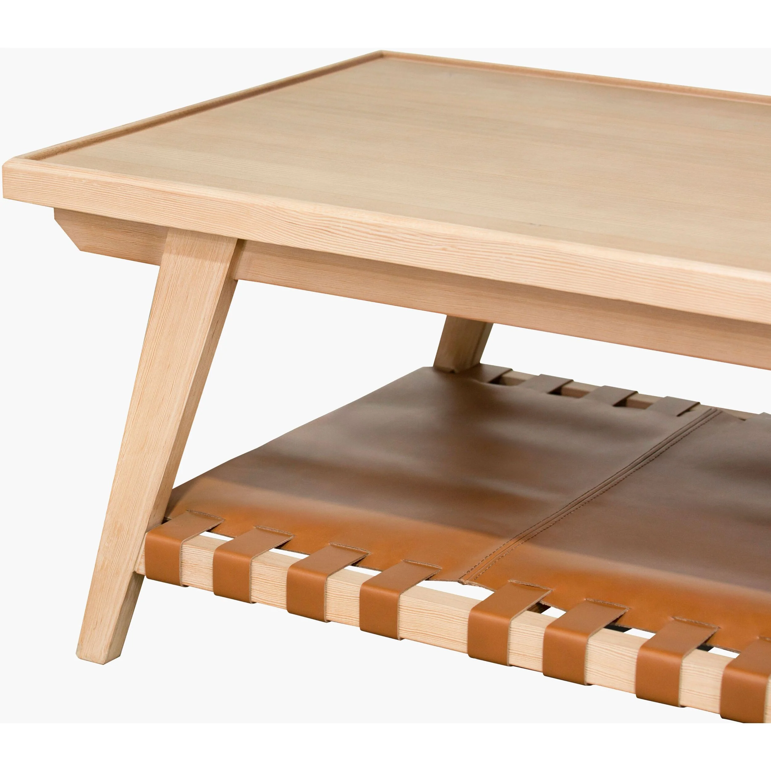 Becki Owens x SURYA Taft Hemlock Wood and Leather Coffee Table - Image 5